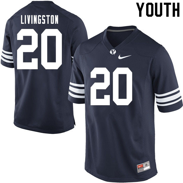 Youth #20 Hayden Livingston BYU Cougars College Football Jerseys Sale-Navy